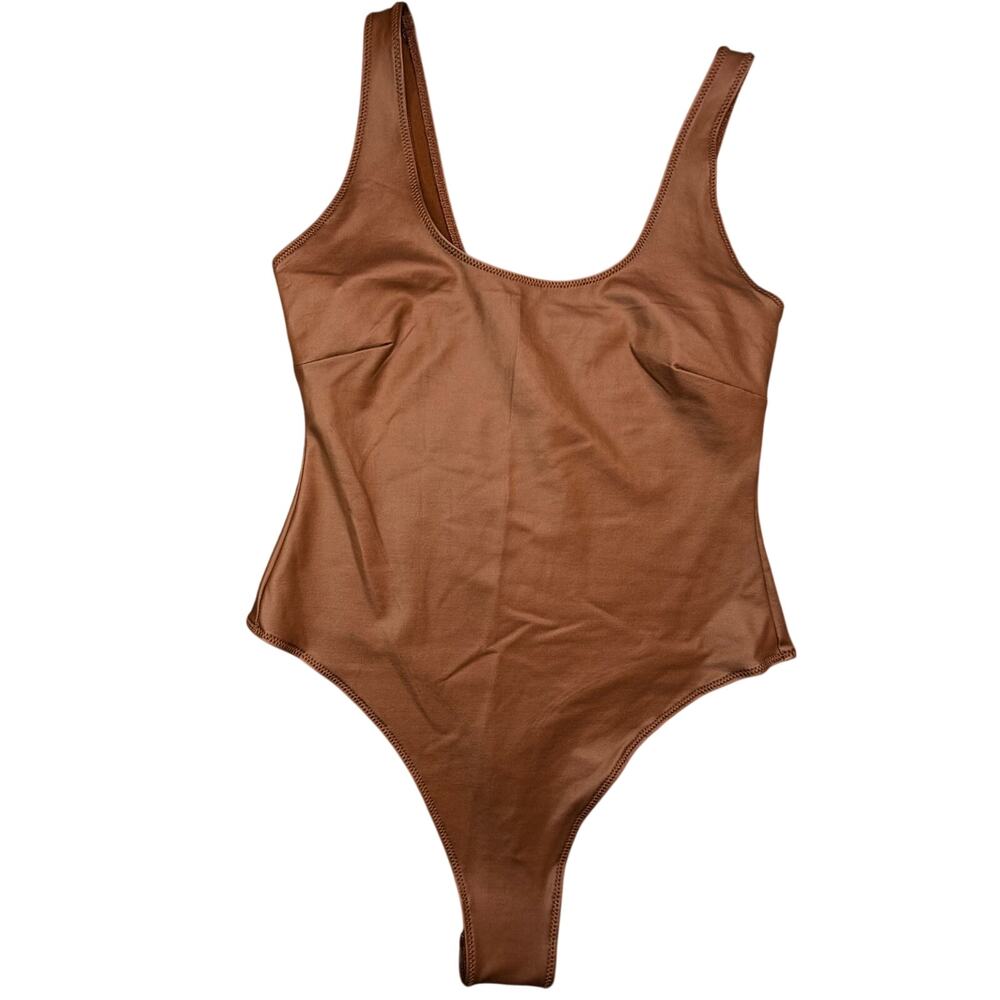 SKIMS Wet Jersey Tank Bodysuit Copper M Medium NWT Faux Leather Look BS-TNK-0801